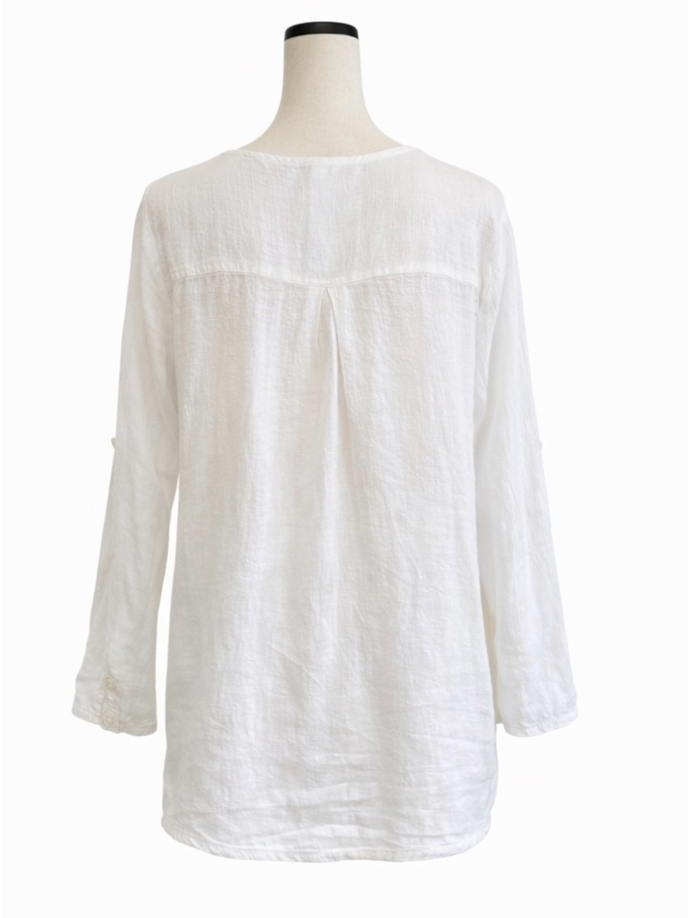 Terzo Millennio 100% Linen Top White Crochet Hem Long Sleeve Made in Italy Sz L - Picture 3 of 6